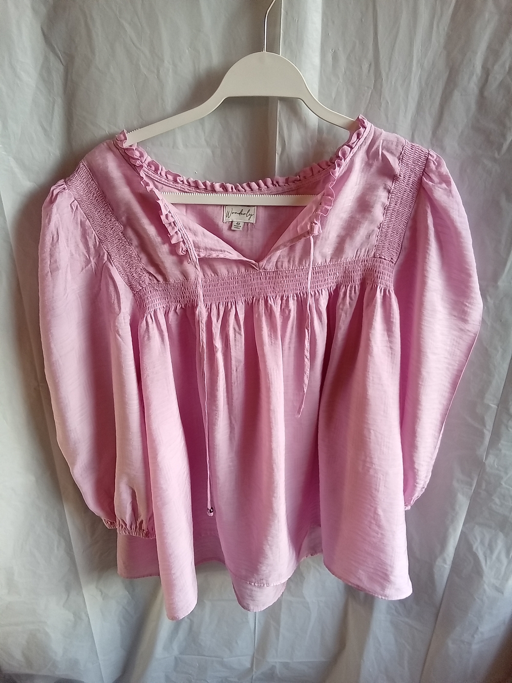 Wonderly Light Pink Smocked Peasant Top 4X